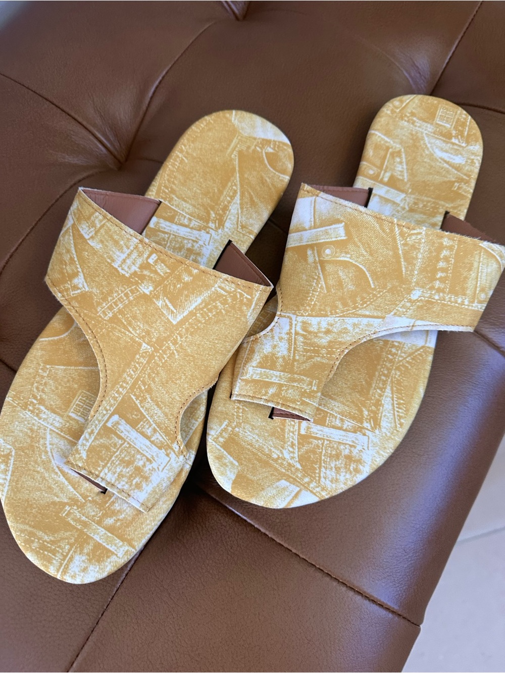 Yellow Patterned Slide Sandals - Picture 3 of 6